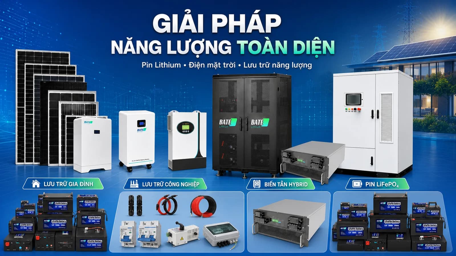 Giải pháp năng lượng toàn diện BATENERGY gồm pin lithium, điện mặt trời và lưu trữ năng lượng